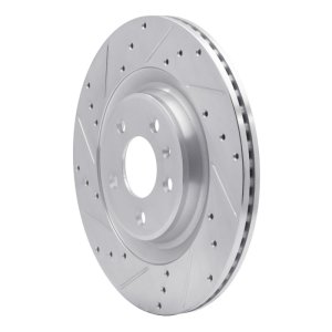 Audi A7 Quattro Brake Rotor (1) - Rear Left - R1 Concepts - Drilled & Slotted - Silver - `08-`25